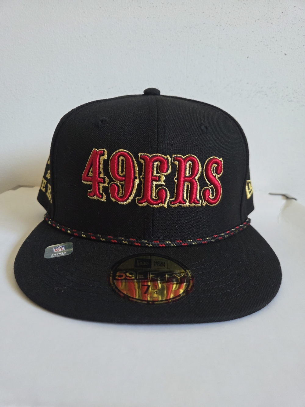 New Era Black 49ERS Embroidered Snapback with Red & Gold Details